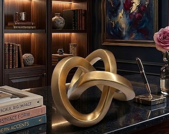 Gold Knot Sculpture Modern Geometric Desk Decor, Modern Minimalist Wooden Knot Sculpture, Modern Art Home Decor, Modern Home Accent