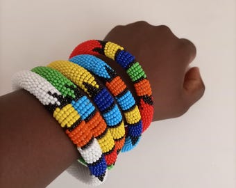 Handmade African Beaded Zulu Bracelet, Colorful Ethnic Jewelry, Christmas Gift, Boho Bangles