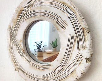 Wabi Sabi Ceramic Mirror, Small Ceramic Mirror, Contemporary Design Wall Hanging Mirror