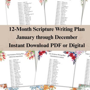 12 Month Scripture Writing Plan PDF, 8.5x11 & 6x9, Digital Bible Study Download
