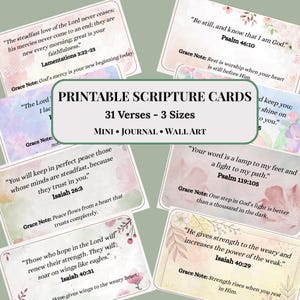 Printable Scripture Cards, Bible Verse Cards, Christian Encouragement Cards, Grace Notes Devotional Cards, Mini Prayer Cards, 31 Verses