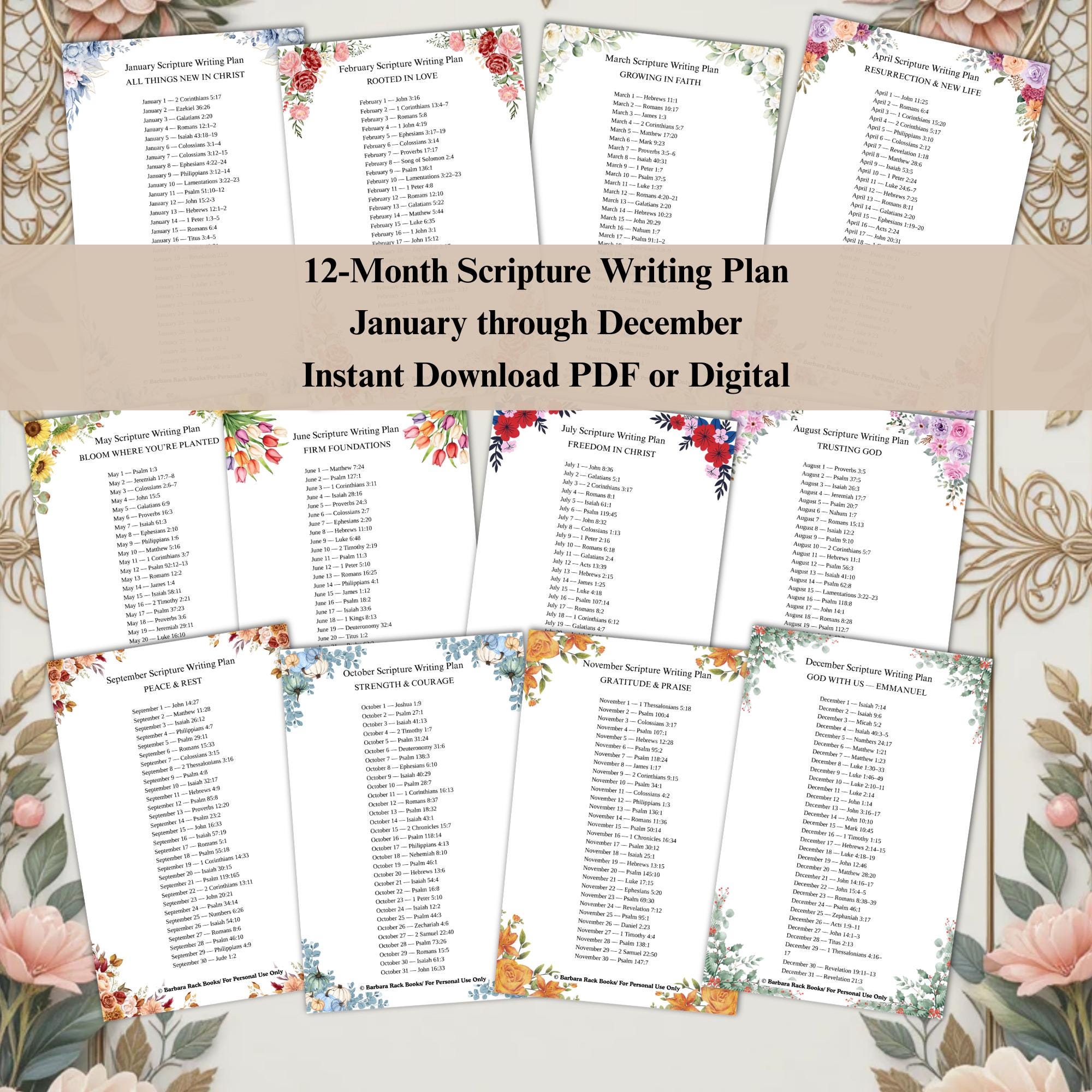 12 Month Scripture Writing Plan PDF, 8.5x11 & 6x9, Digital Bible Study ...