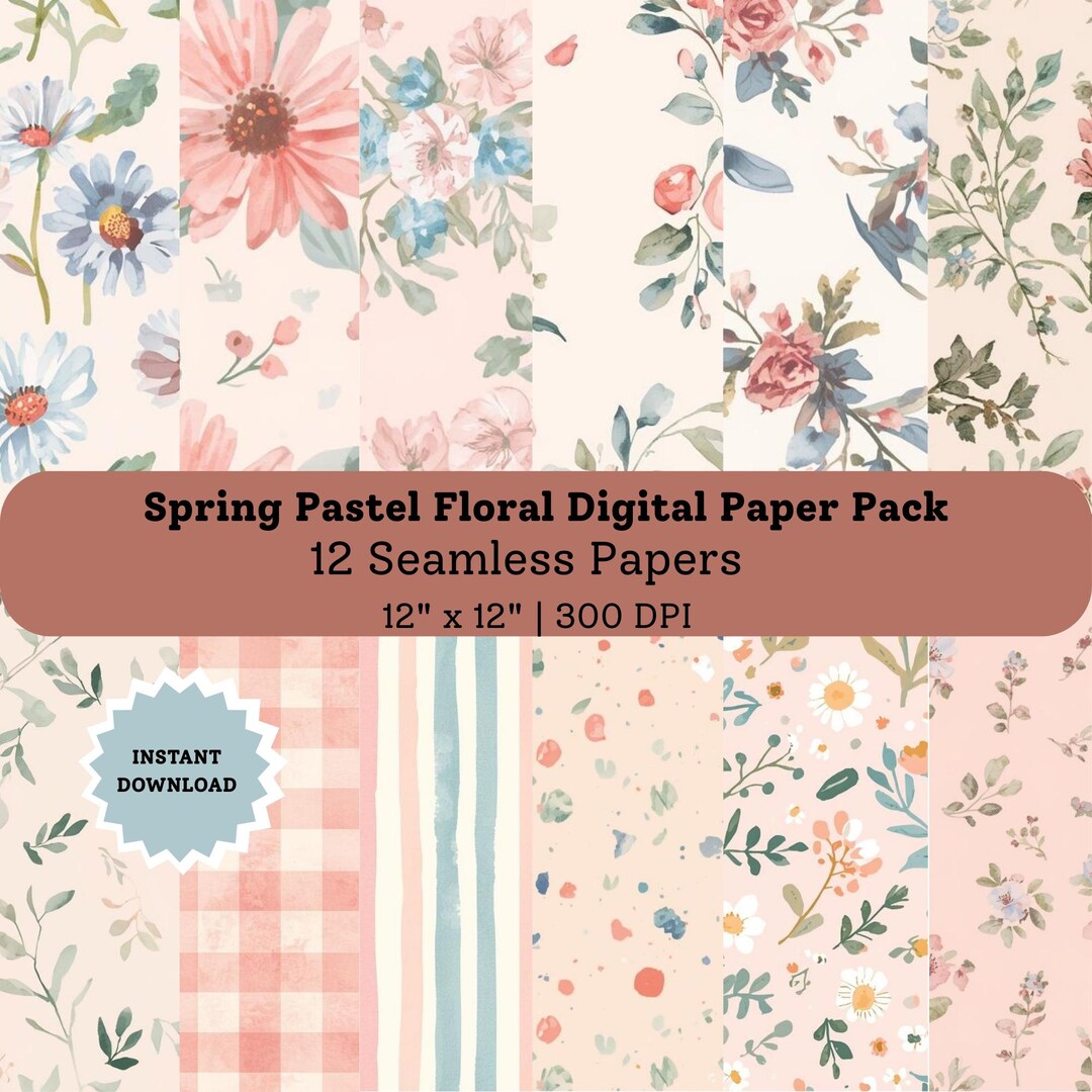 Pastel Floral Digital Paper, Spring Scrapbook Patterns (digital ...