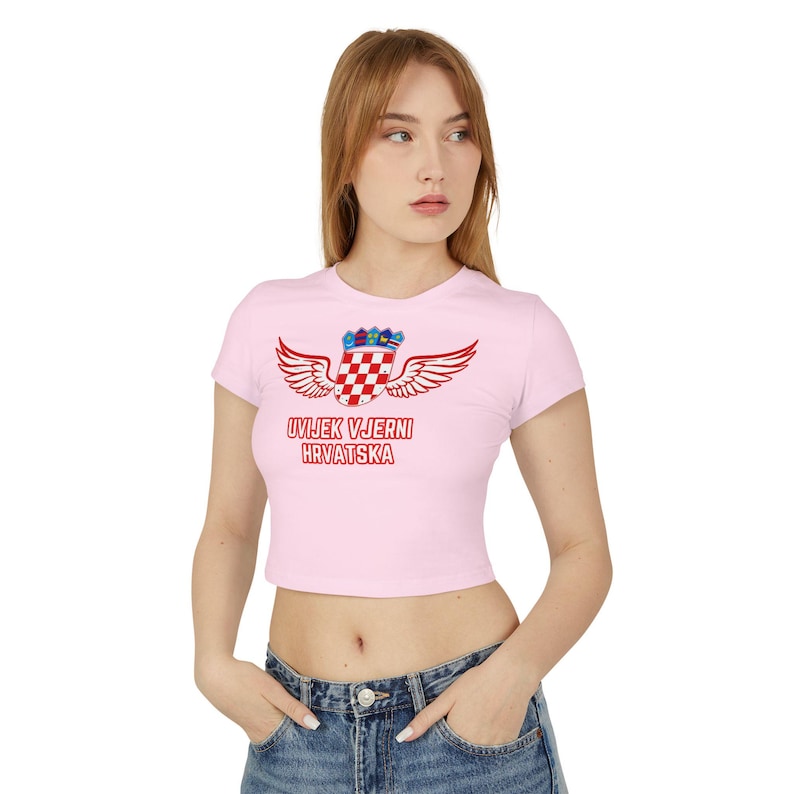 Uvijek Vjerni Hrvatska Crop Top, Croatia Graphic Baby Tee, Organic Cotton Croatian Pride Shirt, Soccer Fan Gift image 3