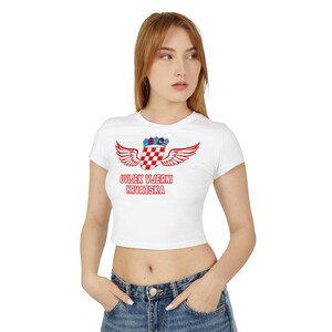 Uvijek Vjerni Hrvatska Crop Top, Croatia Graphic Baby Tee, Organic Cotton Croatian Pride Shirt, Soccer Fan Gift image 1