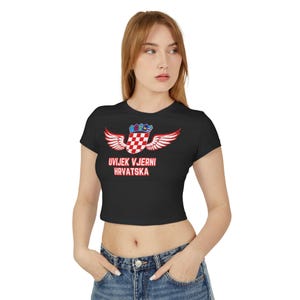 Uvijek Vjerni Hrvatska Crop Top, Croatia Graphic Baby Tee, Organic Cotton Croatian Pride Shirt, Soccer Fan Gift image 2