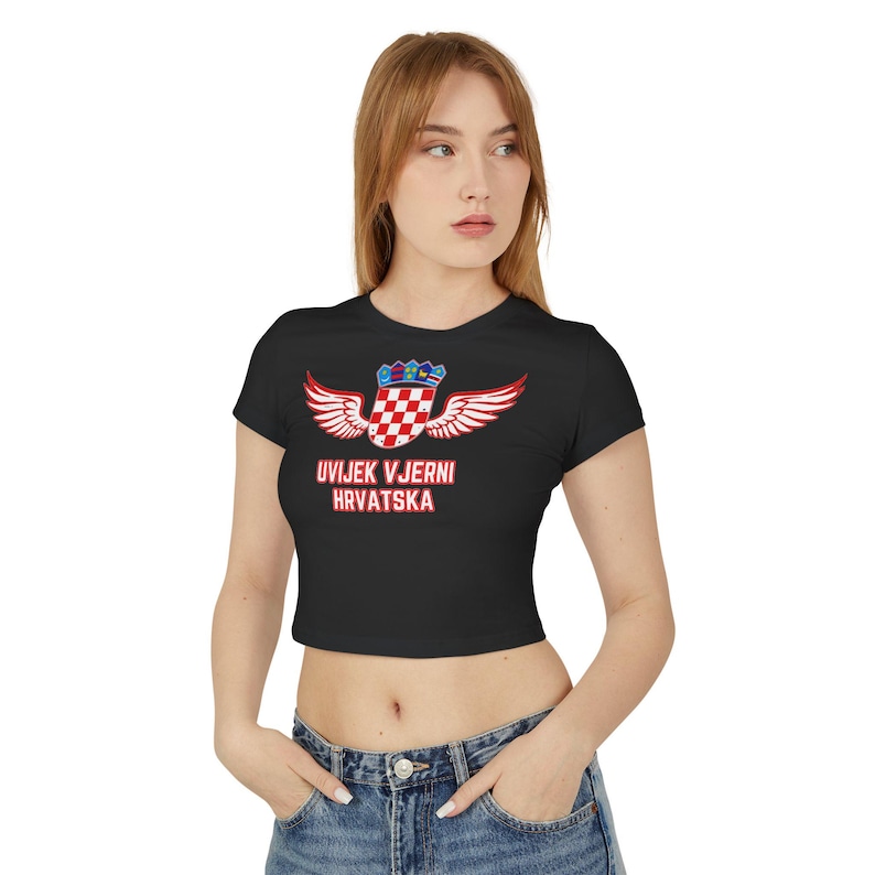 Uvijek Vjerni Hrvatska Crop Top, Croatia Graphic Baby Tee, Organic Cotton Croatian Pride Shirt, Soccer Fan Gift image 2
