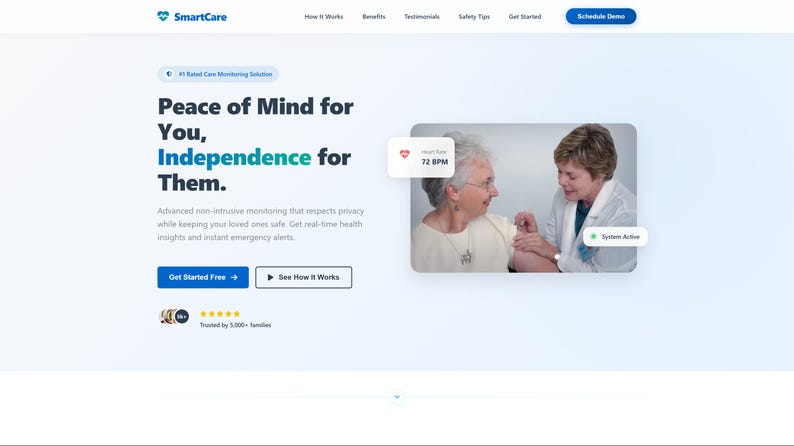 Modello di landing page HTML CSS JS reattivo per la demo di SmartCare Elderly Care Health Tech immagine 4