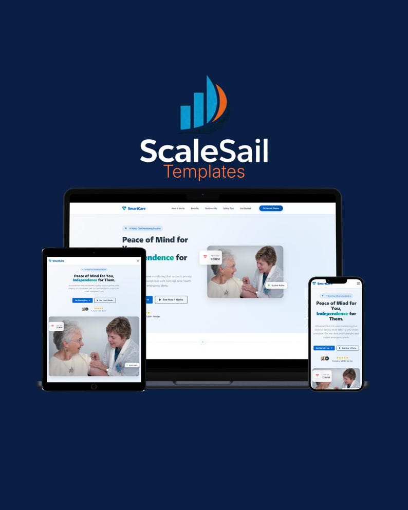 Modello di landing page HTML CSS JS reattivo per la demo di SmartCare Elderly Care Health Tech immagine 1