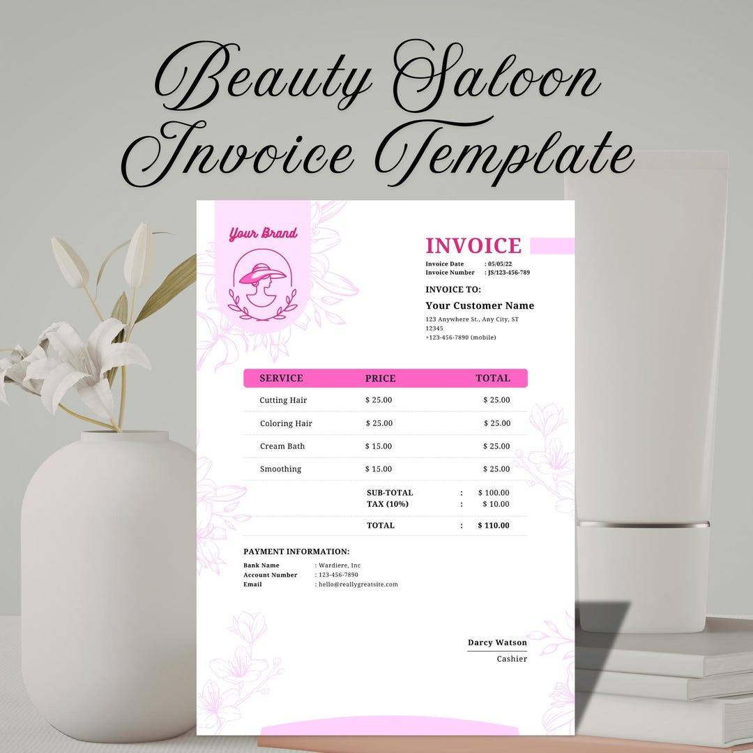 Beauty Salon Invoice Template Canva - Minimalist & Boho Editable Order ...