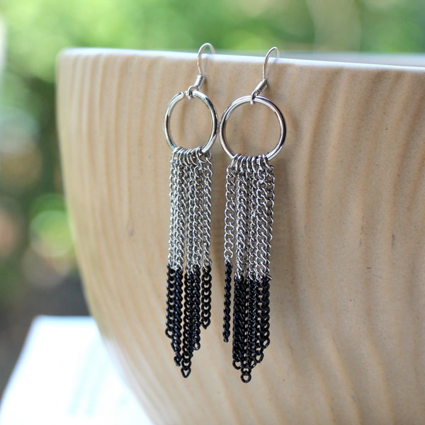 Silver & Black Chainmaile Ombre Dreamcatcher Earrings