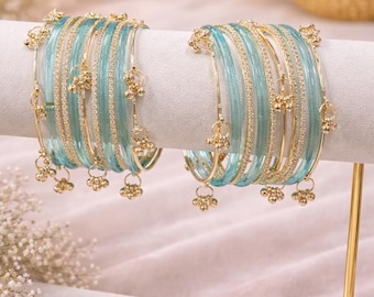 Glossy Jelly Bangles with Kashmiri Gold | Trendy Bridal Chooda Style Party Jewelry