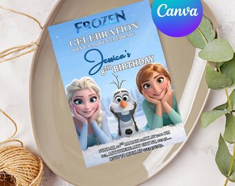Frozen Birthday Invitation Template, Elsa Winter Princess Invite, Elsa party invite (Editable Canva)