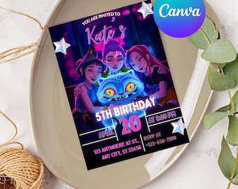 Editable Kpop Birthday Invitation Template | Anime Theme Party Invite | Kids Birthday Canva Download