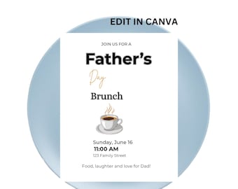 Father's Day Brunch Invitation Template, Editable Canva Invitation, Father's Day Party Invite, Instant Download Printable Invitation