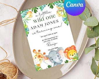 Wild One Birthday Invite, 1st Birthday Digital Invite, Safari First Birthday Invite, Jungle First Birthday Invite, Jungle Animals Party