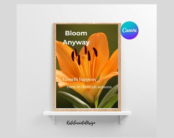 Bloom Anyway Printable Wall Art, Motivational Quote Print, Neutral Minimalist Poster, Inspirational Digital Download, Modern Home Decor