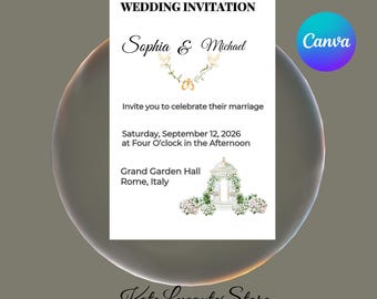 Minimalist Wedding Invitation Template, Editable in Canva, 5x7 Wedding Invite, Instant Download, Elegant Floral Invitation