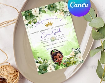 royal frog princess baby shower invitation | Fairy Tale Baby Shower Invite | Editable Canva Template | Digital Download