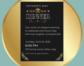 Editable Father's Day Dinner Invitation Template Black Gold Elegant Canva Invite Printable Family Dinner Instant Download