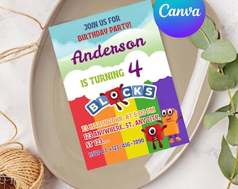 Editable Numberblocks Birthday Invitation, Kids Party Invitation, Number blocks Birthday Party Invite, Boy and Girls Any Age Invitation