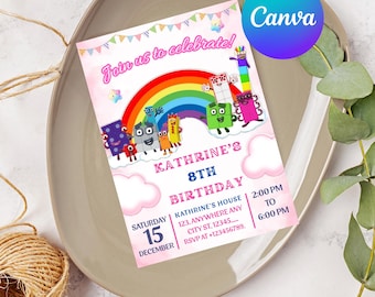 Number Blocks Birthday Invitation, Editable Kids Party Invitation, Math Blocks Party Invite, Boy and Girl Any Age Invitation