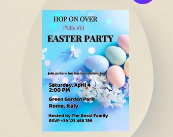 Editable Easter Party Invitation Template, Easter Egg Hunt Invite, Spring Party Invitation, Canva Editable Invitation, Printable 5x7 Easter