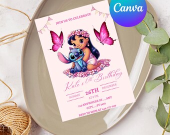 Stitch and Angel Birthday Invitation, Editable Stitch Birthday Invitation, Digital Party Invite, Stitch Birthday Party Invitation Printable