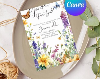 Wildflower Garden Birthday Invitation: Editable Floral Canva Template (Digital Download)