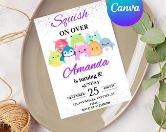 Squishmallow Birthday Invitation | Editable Canva Template | Girl Birthday Party Invite | Printable 5x7 | Instant Download