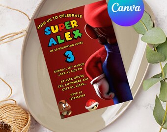 Super Mario Birthday Invitation Template, ANY Age Nintendo Party Invite, Editable Canva Video Game Birthday, Boys & Girls Instant Download