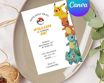 Monster Birthday Invitation | Cute Creature Theme Kids Party Invite | Editable Canva Template | Digital Downloads