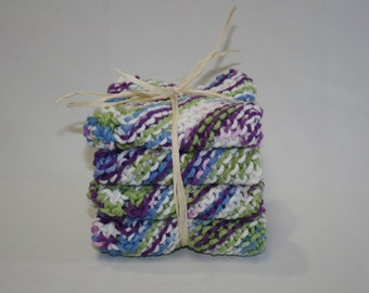 Hand Knit All Cotton Dish Cloth - Wash Cloth - Wipes Set of Four