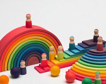 Wooden Rainbow Stacker Bundle| Montessori Waldorf Open-Ended Play Gift| Birthday Gift