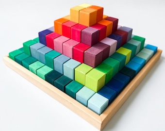 Large Pyramid Wooden Building Blocks 100 Pieces| Montessori Waldorf Open-Ended Play Gift| Birthday Gift