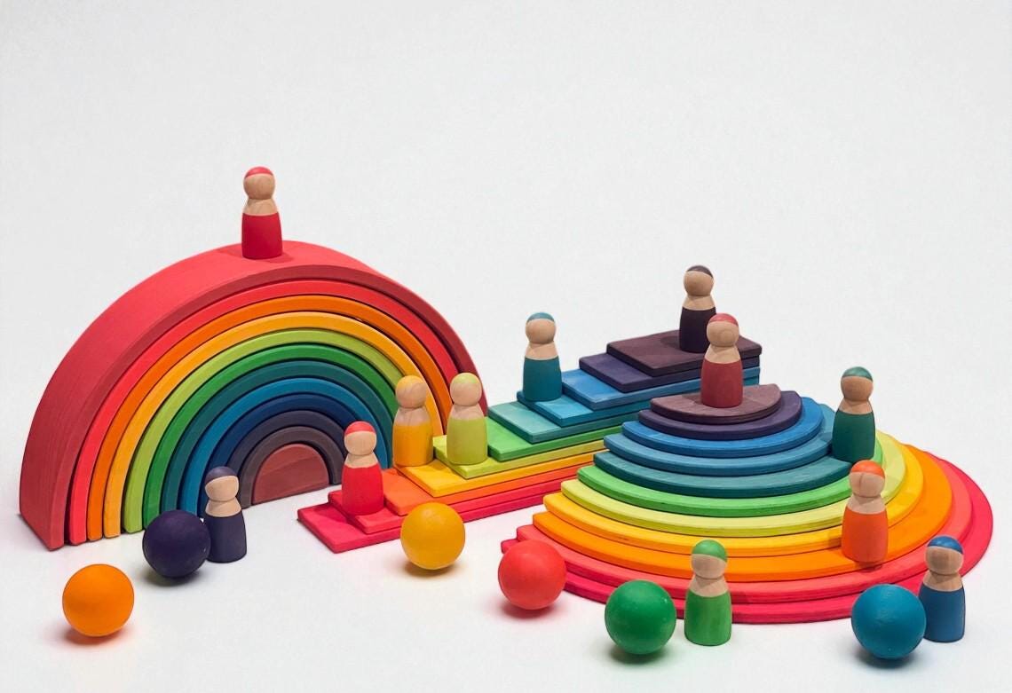 Wooden Rainbow Stacker Bundle| Montessori Waldorf Open-ended Play Gift ...