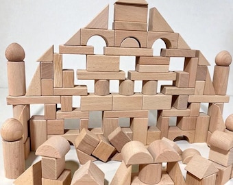 Handcrafted Wooden Building Blocks 100pcs| Montessori & Waldorf Educational Toy| Open-Ended Play Gift