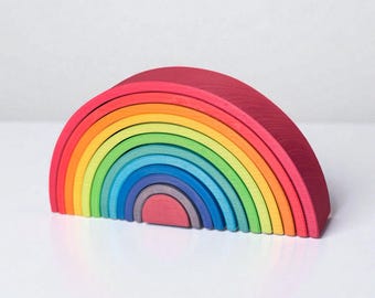 Handcrafted Wooden Rainbow Stacker| Montessori Waldorf Open-Ended Play Gift| Toddler Toys