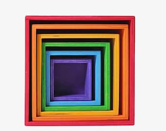 Handcrafted Wooden Rainbow Set of Boxes | Montessori Waldorf Open-Ended Play Gift| Toddler Gift