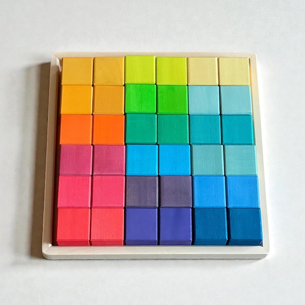 Handcrafted Wooden Mosaic Cubes with Tray | Waldorf Montessori Building Blocks Toy| Toddler Gift