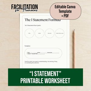 I Statement Worksheet, Conflict Resolution Guide, Non Violent Communication NVC, Couples Therapy Tool, Communication Skills, Editable Canva