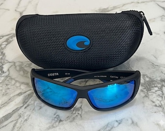 Lunettes de soleil Costa Del Mar Cat Cay, noir mat, miroir bleu 580P, étui à verres