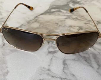 Maui Jim Sunglasses MJ246-16 Wiki Wiki 59-17-120 Brown Lenses Gold &Tortoise Frame Pre-Owned