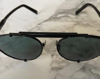 Salvatore Ferragamo Sunglasses SF197S 001 52-17 140 #3 Green Lenses Metal Black Frame Pre-Owned