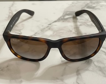 Ray.Ban P RB4165 Sunglasses JUSTIN 865/T5 54-16-145 3P Polarized Brown Lenses Matte Brown Tortoise Frame Pre-Owned