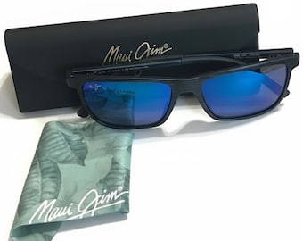Maui Jim One Wat MJ875-03 55MM Dark Navy Stripe Neutral Gray Polarized Sunglasses With cloth & Case Pre-Owned