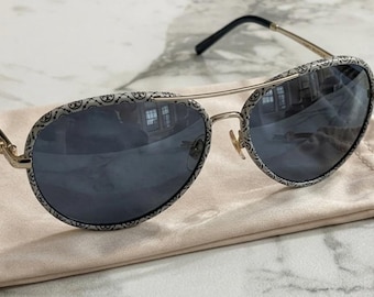TORY BURCH Sunglasses TY6114 32744L 60-14 140 3N Navy Blue Lenses Silver Frame Pre-Owned