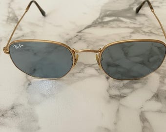 Ray.Ban RB3458-N Sunglasses Hexagonal 001/30 51-21 145 3N Green Lenses Gold Frame Pre-Owned