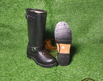 Handmade Black Leather Engineer Style Boot for Men | Buckle Strap Leather Boots