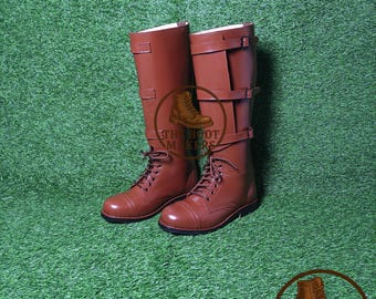 Handgefertigte Lederstiefel mit 3 Schnallen und Ledersohle | Vintage Reiterstiefel